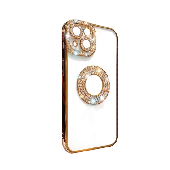 Capa de Silicone Suave com Design de Diamante para Apple iPhone 14 Dourado